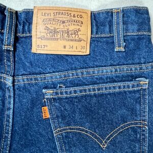 Vintage Levi's 517 Jeans Mens 32x31 Orange Tab Dark Wash Blue 1990s Bootcut USA